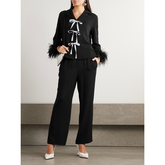 Sleeper Party Pajama Set Bows And Feathers in Black Small New Womens Pants Top - Picture 1 of 17